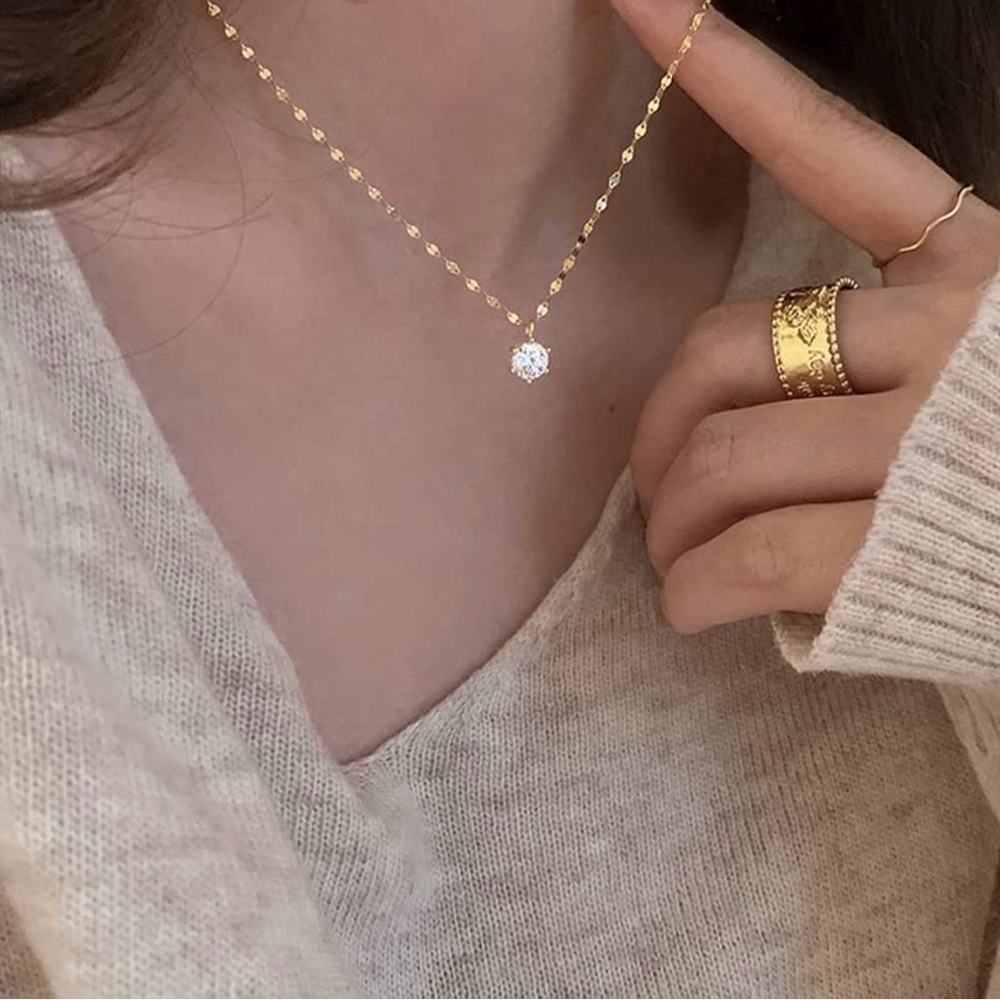 GOLD 14k Plated CZ Diamond Necklace - Picture 3 of 3